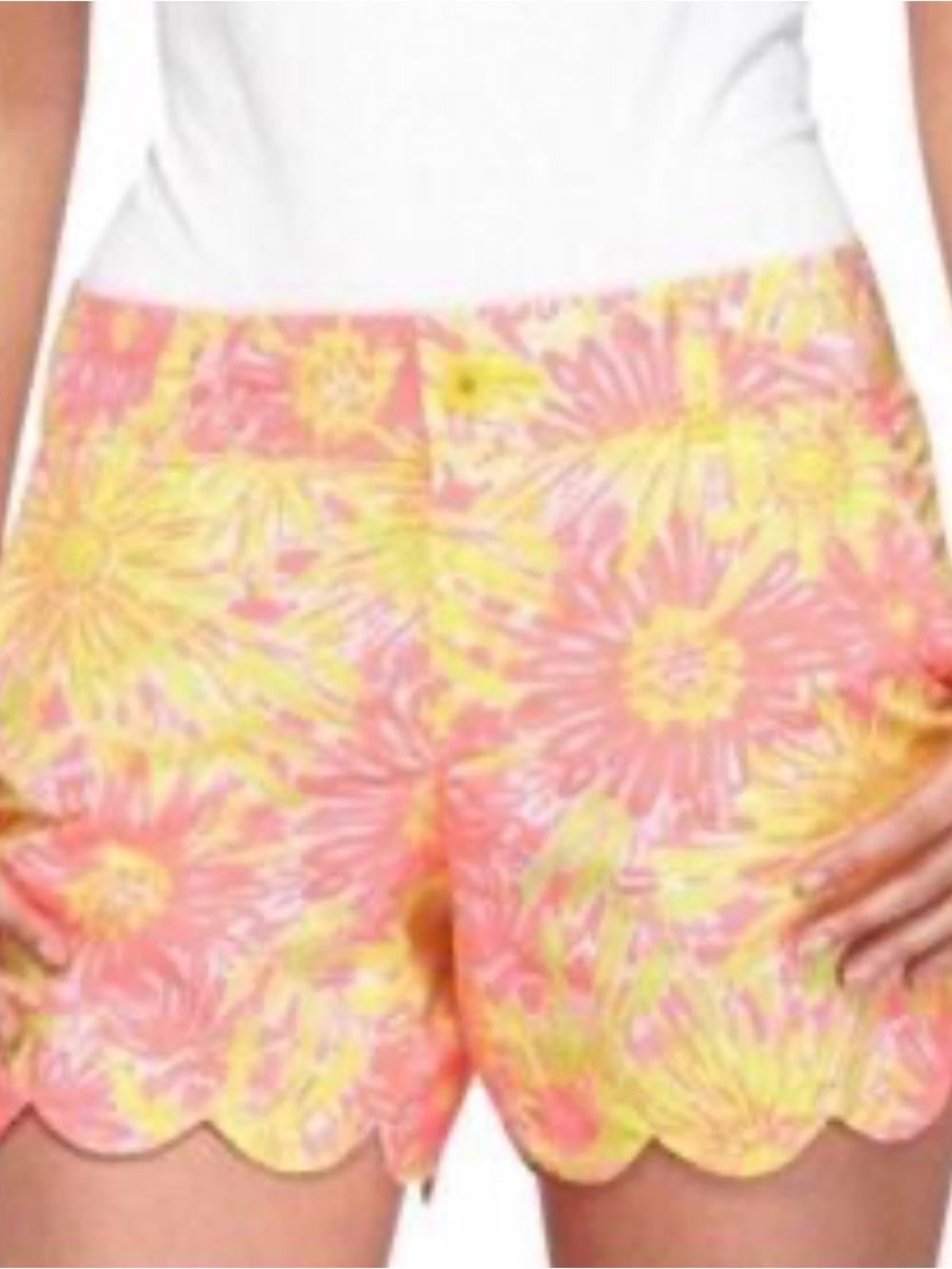 Lilly Pulitzer Pink & Yellow Floral Scallop-Hem Shorts